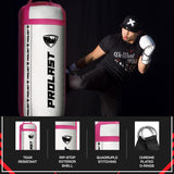PROLAST 4 Ft 135 Lb XL Heavy Punching Boxing Bag for Adults, MMA, Martial Arts, Muay Thai, Kicking, Strength Training Equipment, Unfilled, New Edition Logo, White and Pink