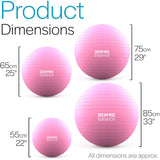 Core Balance Exercise Ball for Workouts, Anti-Burst and Slip Resistant, Swiss Yoga Ball for Pregnancy, Stability, Fitness and Physical Therapy, 4 Sizes, with Pump (33" / 85cm Pink)