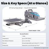 Heat Press Machine, 2KW Professional 90° Swing Away & Slide Out Base, High Pressure Manual Heat Press for T-Shirts, Sublimation