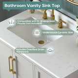 DELUXE LIVING 36 Inch Bathroom Vanity with Sink Combo, Solid Wood Frame with Mable Top & Backsplash, Fully-Assembled with Soft-Closing Doors & 4 Drawers, Greige
