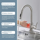 TOYWIA Touchless Kitchen Faucets with Pull Down Sprayer and Soap Dispenser, Brushed Nickel Smart Motion Sensor Stainless Steel Sink Faucet, 1 or 3 Hole Deck Plate Mount for RV, Bar, Outdoor