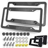 BGGTMO Carbon Fiber License Plate Frames- 2 Pack Black Aluminum Printed Carbon Patterns Car Tag Cover for Front & Rear, 4 Hole Heavy Duty Universal Holder Mount Screws with Caps