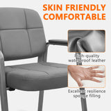 CLATINA Big & Tall 500 lbs Waiting Room Guest Chair, Leather Office Reception Chair No Wheels with Padded Arms for Elderly Home Desk Conference Room Lobby Side Salon Clinic, Grey(2 Pack)