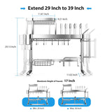 Over Sink Dish Drying Rack, Upgrade 2.5-Tier 304 Stainless Steel Dish Rack Adjustable Length with Pots and Pans Rack, Modern Over The Sink Dish Drainer Rack for Kitchen Storage Counter Organizer