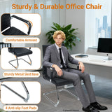 Sidanli Office Reception Chair No Wheels, Stationary Non Rolling PU Leather Mid Back Guest Chair with Sled Base for Conference Waiting Area, Black Set of 2