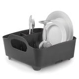 Umbra Tub Dish Drying Rack – Lightweight Self-Draining Dish Rack for Kitchen Sink and Counter at Home, RV or Motorhome, Smoke, Black (330590-582)