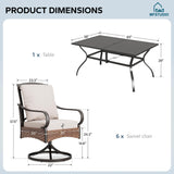 MFSTUDIO 7PC Patio Dining Set, Rectangular Table, Swivel Rattan Chairs