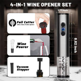 Electric Wine Opener Set for Red Wine, Rechargeable Automatic Wine Corkscrew Bottle Opener with Foil Cutter, Vacuum Stopper, Wine Pour for Wedding Party Home Gifts