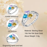 Oseew 10k Gold Personalized 3 Birthstones Rings for Women Personalized 2 Birthstones Rings 14k White gold Mother's Ring With 3 Names Mother Daughter Ring(White Gold)