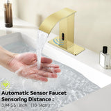 ZHIXINGKX Touchless Bathroom Faucet with Waterfall Spout,Motion Automatic Sensor Bathroom Sink Faucet with Hole Cover Plate, Stainless Steel Hands Free Vanity Faucet(Regular, Gold)