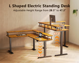 Electric L Shaped Standing Desk, 59 Inch Height Adjustable Stand Up Desk with Power Outlets ＆ Full Monitor Stand