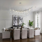 kvtinmty Modern Crystal Silver Chandelier, 55" Large Rectangular Oval Tree Branch Crystal Chandeliers for Dining Room,16-Light Flush Mount K9 Crystal Chandeliers, for Kitchen Island,Dining Room