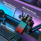 Gaming USB Microphone, Noise Cancellation Condenser mic with Mute, Gain, Monitoring, Boom Arm for Streaming, Podcast, Twitch, YouTube, Discord, PC, Computer, PS4, PS5, Mac, GamerWave DGM20S MAONO
