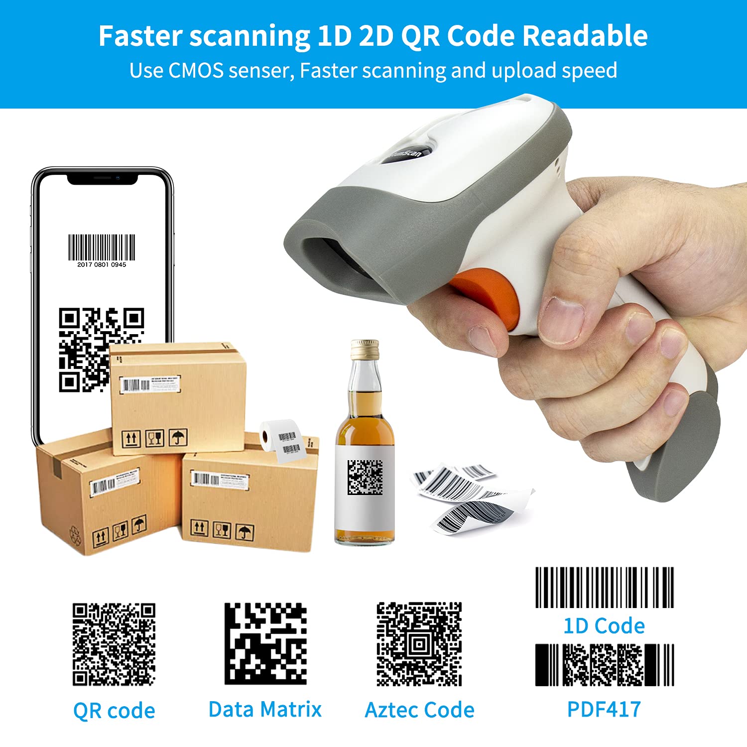 NetumScan Bluetooth 2D Barcode Scanner, 3 in 1 Automatic Wireless QR B ...