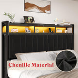 Lazmvlz King Size LED Bed Frame with Upholstered Headboard, 2 Storage Cabinets & 2 Drawers, Platform Bed with Charging Station, No Box Spring Needed, Easy Assembly, Black