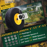 Wiltire 15x6.00-6 Tire and Wheel Assembly (2 Pack),Replacement Riding Lawn Mower Front Tires - With 3" Centered Hub and 3/4" Bushings (Extra 5/8" Bushings)