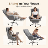 Daluvenix Cross Legged Office Chair with Flip Armrests，Big and Tall Executive Office Chair, 135° Reclining Criss Cross Chair with Footrest & Lumbar Pillow, Sink-in Cloud Cushion, Sherpa Fleece, Gray