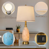 AIDENOEY 26" Modern Art Glass Table & Bedside Lamp, Stepless Dimmable Base + Dimmable 3-Color Light, USB A/C Charging Ports, Touch Control & Switch for Bedroom, Living Room, Office, Study