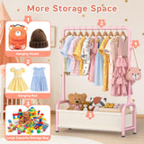 Kids Clothing Rack with Storage Shelf, Kids Dress Up Storage for Coats, Small Baby Garment Rack for Hanging Clothes, Toddler Wardrobe Closet Organizer (Classic, Pink)