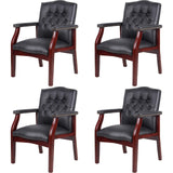 Black Leather Office Chairs Set of 4 -High Back Ergonomic Executive Guest Chairs for Reception, Multi-Scene Use (Waiting Room, Meeting, Conference, Lobby, Conference, Church) No Wheels with Arm Design