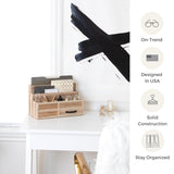 BLU MONACO | Natural Wood Mail Organizer with Drawer & Pen Holder | Rustic Desk Organizer for Bills, Letters & Countertop Storage | Wooden Desktop Mail Sorter for Home & Kitchen