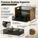 Boershun Wood Desk Organizer - 3-Tier Desktop File Organizer with Drawer, Wooden Paper Tray, Office Desk Organzier and Accessories for Papers, Mail, Notebooks, Stationery