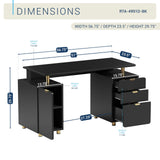 Techni Mobili 57"W Computer Desk w/ 3 Drawers & Storage Cabinet, Black/Gold