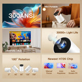 [Built-in Apps & 2025 Upgraded] Mini Projector with Wi-Fi 6 & Bluetooth 5.4, 1080P 4K Support Full HD, Auto Keystone 360° Portable Home Cinema Smart Projector for iOS/Android X1