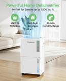 1500 Sq.ft Dehumidifier for Basement, Trazico 21 Pint Quiet Dehumidifiers for Home with Drain Hose, Smart Humidity Control, 3 Modes, 24H Timer, Auto Defrost, for Large Room, Bedroom, and Bathroom