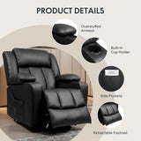 FLEXISPOT XL31 Power Lift Recliner Chair for Elderly, Electric Lift Chair with Massage & Heat, PU Leather Reclining Sofa w/Cup Holders, Side Pockets for Living Room Bedroom(Medium Size,Black)