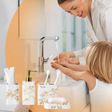 4 Piece Bathroom Accessories Set - White Bathroom Accessory Sets Includes Lotion Dispenser, Toothbrush Holder Tumbler, and Soap Dish - Glossy Finish (Marble, White)