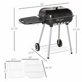 Outsunny Portable Charcoal Grill with Foldable Side Shelf and Bottom Shelf, BBQ Smoker with Wheels and Adjustable Vents on Lid for Picnic Camping Backyard Cooking, Black