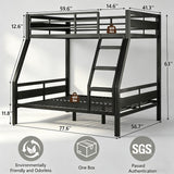 nesture. Bunk Bed Twin Over Full, Heavy Duty Metal Bunkbeds with Full-Length Guardrail, Space-Saving Steel Bed for Kids & Adults, No Box Spring Required, Black