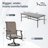 Patio Dining Set for 8 Person, Padded High Back Outdoor Swivel Chairs and Large Metal Table