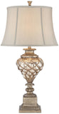 Barnes and Ivy Luke 33 3/4" Tall Large Traditional End Table Lamps Set of 2 LED Night Light Gold Silver Finish Mercury Glass Living Room Bedroom Bedside Nightstand House Office Off-White Shade
