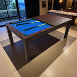 SIMBASHOPPING 7 Foot Pool Dining Table Combo Blue Felt Modern Billiard Table with Dining Top Included – Blue Sky
