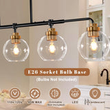 uznhty Dining Room Chandelier 5 Light Linear Pendant Lights Kitchen Island with Clear Glass Shade Dining Table Fixture, 45 Inch Adjustable Height Chandeliers for Bedroom Living Room Kitchen Island