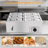 ROVSUN 42.3QT 6-Pan Electric Commercial Food Warmer, 110V Stainless Steel Bain Marie Buffet, 6.9 QT/Pan Stove Steam Table with Temperature Control & Lid for Parties, Catering, Restaurants