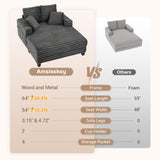 Amsleekey 64" Oversized Chaise Lounge Chair with Wood Frame, 2 Cup Holders