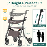 StepPilot Zero Wobble Rollator Walker with Seat for Seniors, 350lb Capacity, 18" Extra Wide Seat, 8" Wheels & Dual Brake, One-Hand Folds to 9.6", 7-Level Handle Adjustable, Cup Holder & Cane Clip