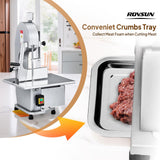 ROVSUN 1500W Electric Bone Saw Machine, 0.16-7.9Inch Cutting Thickness Frozen Meat Cutter with 6 Saw Blades, Commercial Bandsaw Machine Stainless Steel 19.4 x 15.2 In Table for Chicken Fish Beef