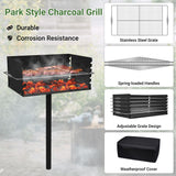 Toriexon Park Grills, 384 Sq. In, Park Style Charcoal Grill, Heavy Duty In Ground Park Grill with Stainless Steel Cooking Grate and Cover for Commercial and Outdoor Cooking 25.5'' L x 17'' W x 11'' H
