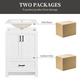 Yaheetech 24.5" Modern Bathroom Vanity with Ceramic Basin, Undermount Vanity Sink Cabinet with 2 Doors and 1 Drawer, Free Standing Bathroom Storage Cabinet with Sink Combo Set, White