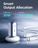 MiaoLab Power Strip Tower with 2 USB-C Ports (30W Fast Charing), 1420J Surge Protector, 4 AC Outlets, 6.6FT Extension Cord with Overload Protection, 1875W/15A Charging Station for Home Office Desk