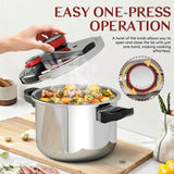 BreeRainz 304 Stainless Steel Pressure Cooker 8.45QT, 3-Stage PSI Settings, One-Hand Locking,Explosion-Proof Pot w/Extra Glass Lid, Timer, Steaming Rack(Induction Compatible Olla de Presion)