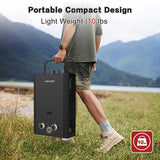OEVANT Propane Water Heater, 1.58GPM 6L Portable Tankless Water Heater with Handle & Overheating Protection, Propane Gas, Instant Hot Water for RV Camping, Outdoor Shower (BLACK)