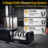 Electric Knife Sharpener for Kitchen – Professional 3-Stage 100% Diamond System with 20° Precision Angle, Fast Sharpening to Restore & Polish Chef Knives (Silver)