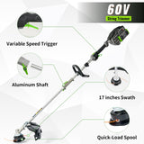 NovorikX 60V Cordless String Trimmer 17" Trimmer Weed Wacker, 2-Speed Brushless Weed Eater, Attachment Capable, 5.0Ah Battery and Charger Included