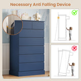 DICTAC Tall Dresser for Bedroom with 7 Drawers, 51.8" Tall Blue Dressers & Chests of Drawers, Modern Wood Closet Organizer and Storage Cabinet, Large Vertical Dresser for Bedroom, Closet, Hallway