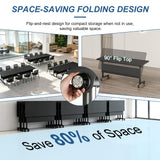QXYXSM Folding Conference Table, Conference Room Table with Modesty Panel, Flip Top Mobile Training Table, Modular Rolling Meeting Tables for Training Room, Seminar(6, Deep Iron Gray, 47.2in
